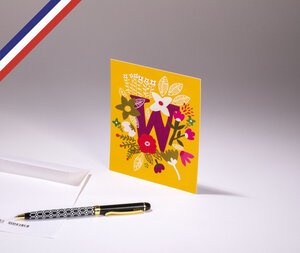 Carte simple bouton d'or créée et imprimée en france - la lettre w