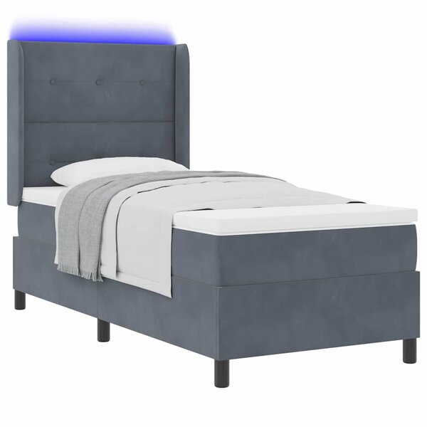 vidaXL Lit à ressorts avec matelas Gris foncé 100 x 200 cm Velours