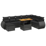 vidaXL Salon de jardin 9 Pièces avec coussins noir résine tressée