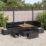 vidaXL Ensemble de canapé de jardin avec coussin 9 Pièces Noir Poly rotin