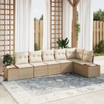 vidaXL Set de Canapé de Jardin 6 Pièces avec Coussins Beige Poly Rattan Acacia