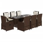 vidaXL Ensemble à manger de jardin et coussins 9 Pièces marron poly rotin