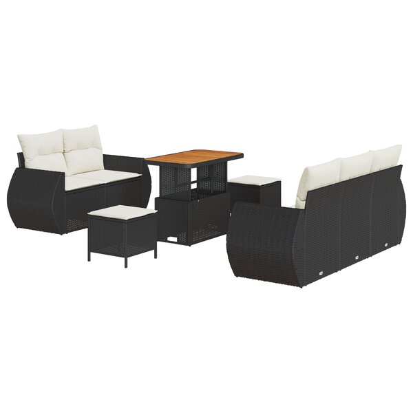 Ensemble canapé jardin 8 pièces vidaXL avec coussins poly rattan noir acacia