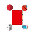 Trieur agrafé 24 x 32 cm avec élastiques 12 compartiments Rouge EXACOMPTA