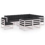 vidaXL Salon de jardin 10 Pièces avec coussins Blanc Bois de pin massif