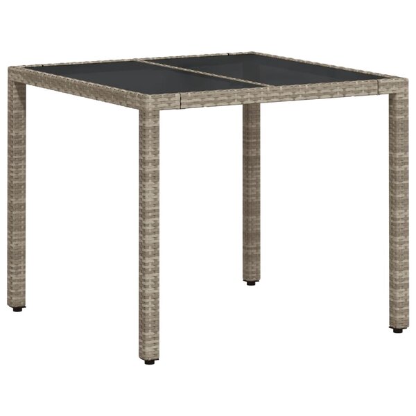 vidaXL Table de jardin avec dessus en verre gris clair résine tressée