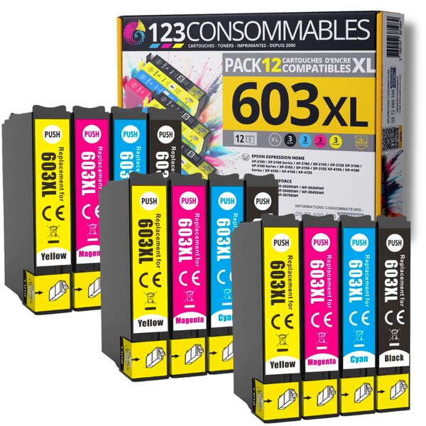 603XL - Pack 12 cartouches 603 XL compatibles Epson XP-2100 XP-3100 XP-4100