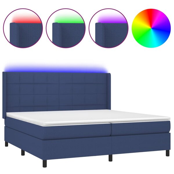 vidaXL Sommier à lattes de lit et matelas et LED Bleu 200x200 cm Tissu