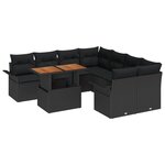 Ensemble de 9 Pièces de Canapés de Jardin avec Coussins Noir Poly Rattan