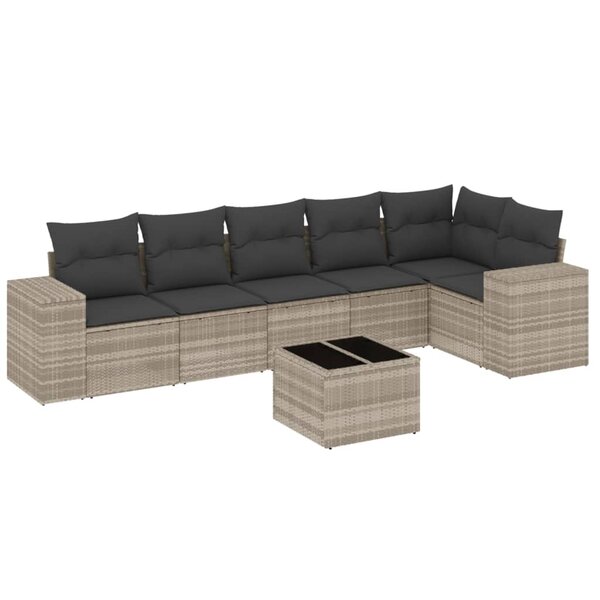 vidaXL Salon de jardin avec coussins 7 Pièces gris clair résine tressée