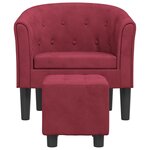 vidaXL Fauteuil avec repose-pied rouge bordeaux velours