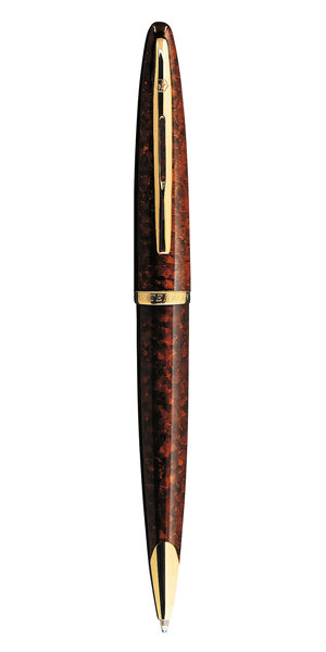 Waterman carène stylo bille  ambre  recharge bleue pointe moyenne  coffret cadeau