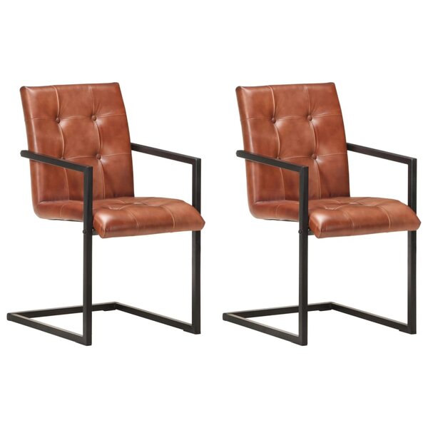 vidaXL Chaises à manger cantilever lot de 2 marron cuir véritable