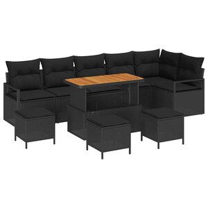 vidaXL Ensemble de canapé de jardin avec coussin 10 Pièces Noir