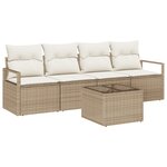 Ensemble de sofa de jardin de 5 pièces avec coussins beige poly rattan