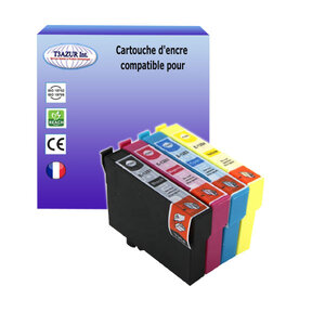 4 Cartouches Compatibles pour Epson Stylus Office BX305F, BX305FW, BX305FW Plus remplace Epson T1281 T1282 T1283 T1284 - T3AZUR