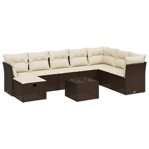vidaXL Salon de jardin avec coussins 9 Pièces marron résine tressée