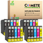 COMETE, Entreprise française - T1285-20 Cartouches d'encre Compatibles avec EPSON T1285 Renard (T1281 T1282 T1283 T1284) - pour Epson Stylus T22 Office SX125 SX130 (8 Noir 4 Cyan 4 Magenta 4 Jaune)