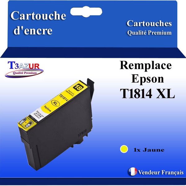 T3AZUR- Cartouche Compatible avec Epson 18XL 18 XL remplace Epson Expression Home XP-102  XP-202  XP-205  XP-212  XP-215 Jaune