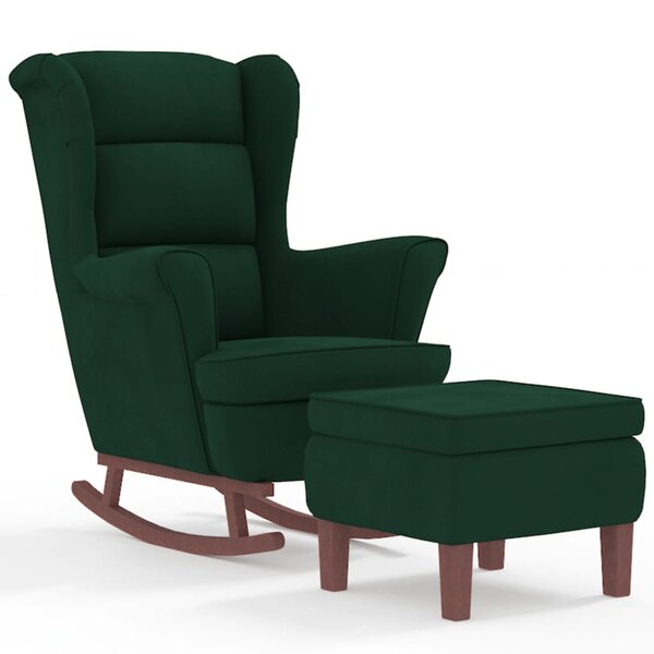vidaXL Chaise à bascule avec pieds en bois et tabouret Vert foncé