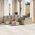Ensemble de Canapé de Jardin 13 Pièces avec Coussins Beige Rotin Poly Acacia