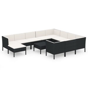 vidaXL Salon de jardin 12 Pièces avec coussins résine tressée noir