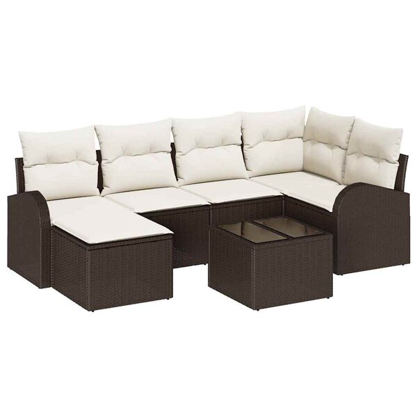 vidaXL Ensemble de canapé de jardin 7 Pièces Marron et blanc Poly rotin