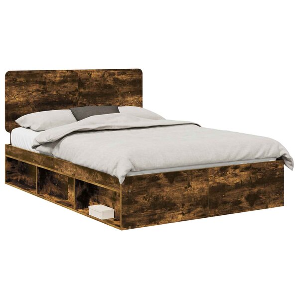 vidaXL Cadre de lit Chêne fumé 140 x 200 cm Bois de pin massif