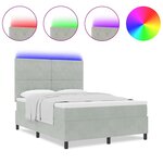 Lit à ressorts vidaXL avec matelas et éclairage LED gris clair 160x200 cm en velours