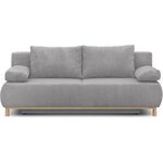 Banquette convertible 3 places MIKA - Velours côtelé gris clair - Coffre de rangement - 192 x 84 x 93 cm