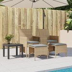 vidaXL Canapé de jardin 2 places avec table et tabourets beige rotin