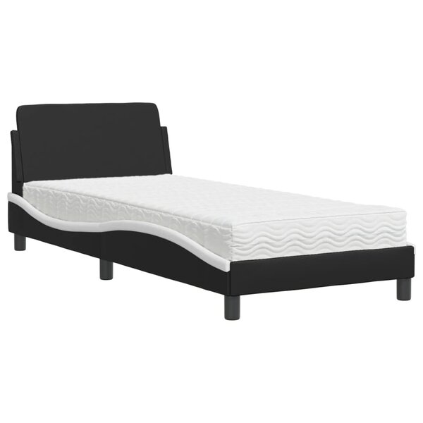 vidaXL Lit avec matelas noir et blanc 90x200 cm similicuir