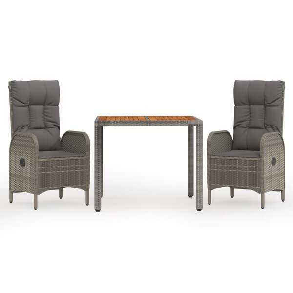 vidaXL Ensemble à manger de jardin 3 Pièces coussins gris résine tressée