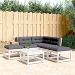 vidaXL Salon de jardin 5 Pièces avec coussins blanc bois massif de pin