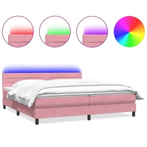 vidaXL Sommier à lattes de lit avec matelas et LED rose 180x210 cm velours
