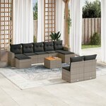 vidaXL Salon de jardin avec coussins 10 Pièces gris résine tressée