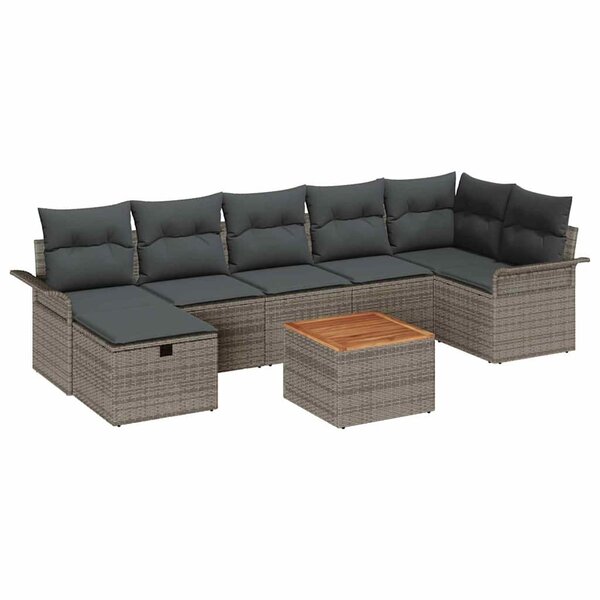 vidaXL Ensemble de canapé de jardin avec coussin 8 Pièces Gris Poly rotin