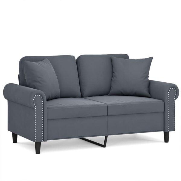 vidaXL Canapé 2 places avec oreillers gris foncé 120 cm velours