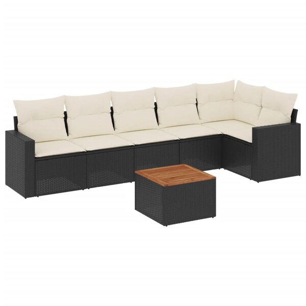 vidaXL Salon de jardin 7 Pièces avec coussins noir résine tressée