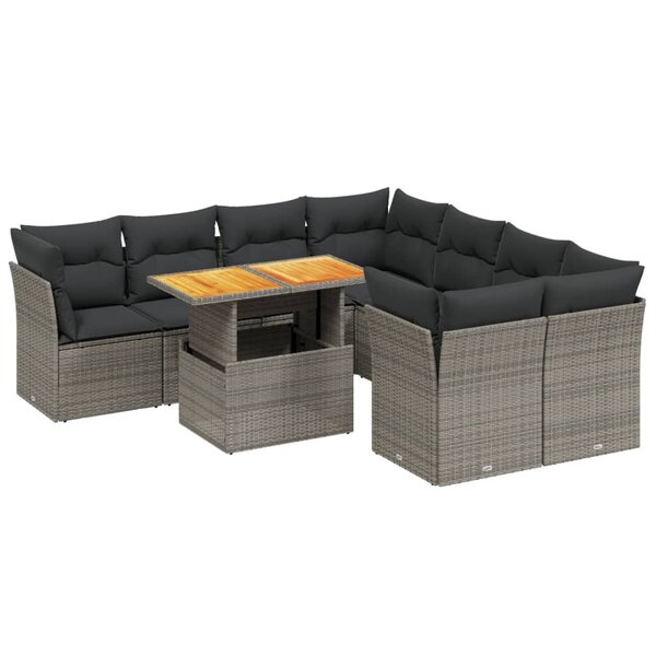 vidaXL Salon de jardin 9 Pièces avec coussins gris résine tressée