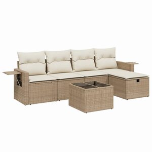 vidaXL Salon de jardin avec coussins 6 Pièces beige résine tressée