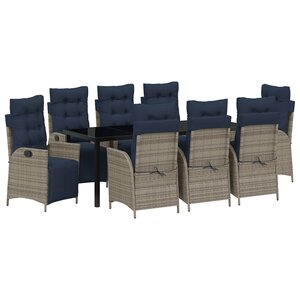vidaXL Ensemble de salle à manger pour jardin 9 Pièces Gris et Noir Rotin