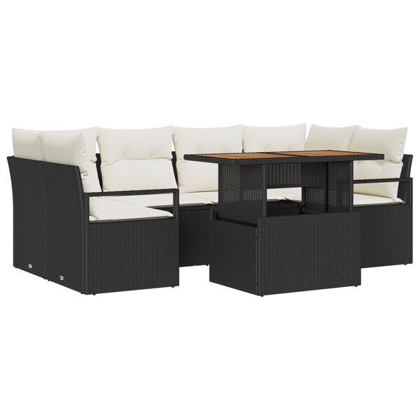 Ensemble de Canapé de Jardin de 7 Pièces avec Coussins en Poly Rattan Noir
