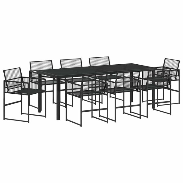vidaXL Ensemble de salle à manger pour jardin 9 Pièces Noir polyrotin