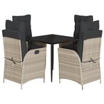 vidaXL Ensemble à manger de jardin et coussins 5 Pièces gris clair rotin