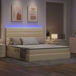 vidaXL Lit de rangement LED avec matelas Crème 160 x 200 cm Tissu