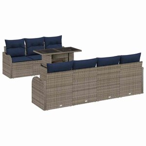 vidaXL Ensemble de canapé de jardin avec coussin 8 Pièces Gris Poly rotin