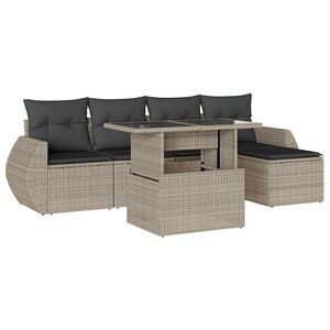 vidaXL Salon de jardin 6 Pièces avec coussins gris clair résine tressée
