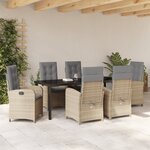 vidaXL Ensemble de Salle à Manger de Jardin 7 Pièces avec Coussins - Rattan Poly Beige