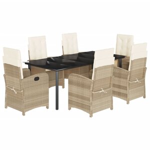 vidaXL Ensemble à manger de jardin et coussins 7 Pièces beige poly rotin